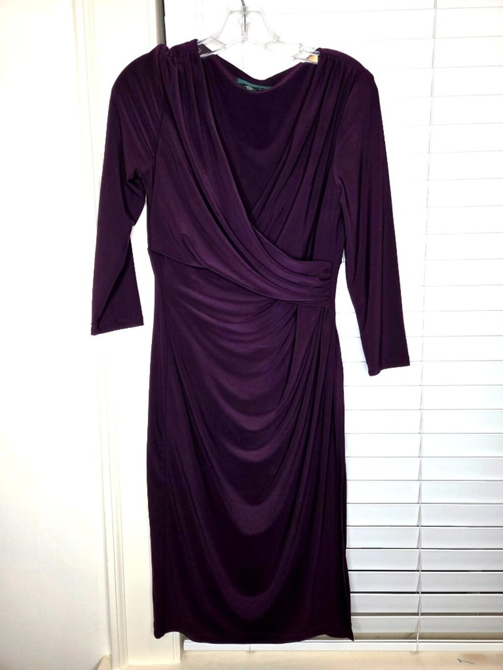 Lauren Ralph Lauren Purple Wrap-Style Dress 3/4 Sleeves 10 Elegant Classic